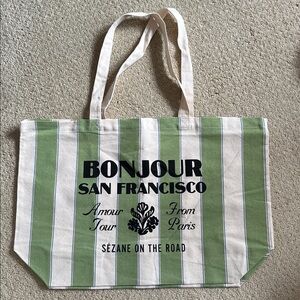 [New] Sezane limited San Francisco edition green & white stripe Tote Bag